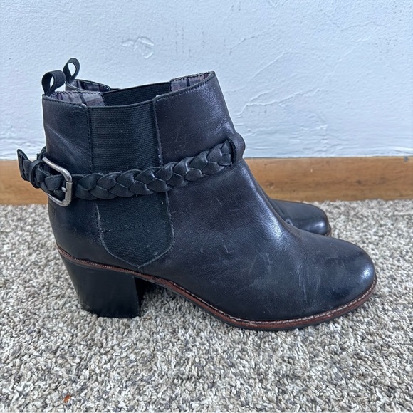 Sperry womans Liberty Chelsea boot heeled black leather braided detail Size 9.5 - Picture 3 of 6